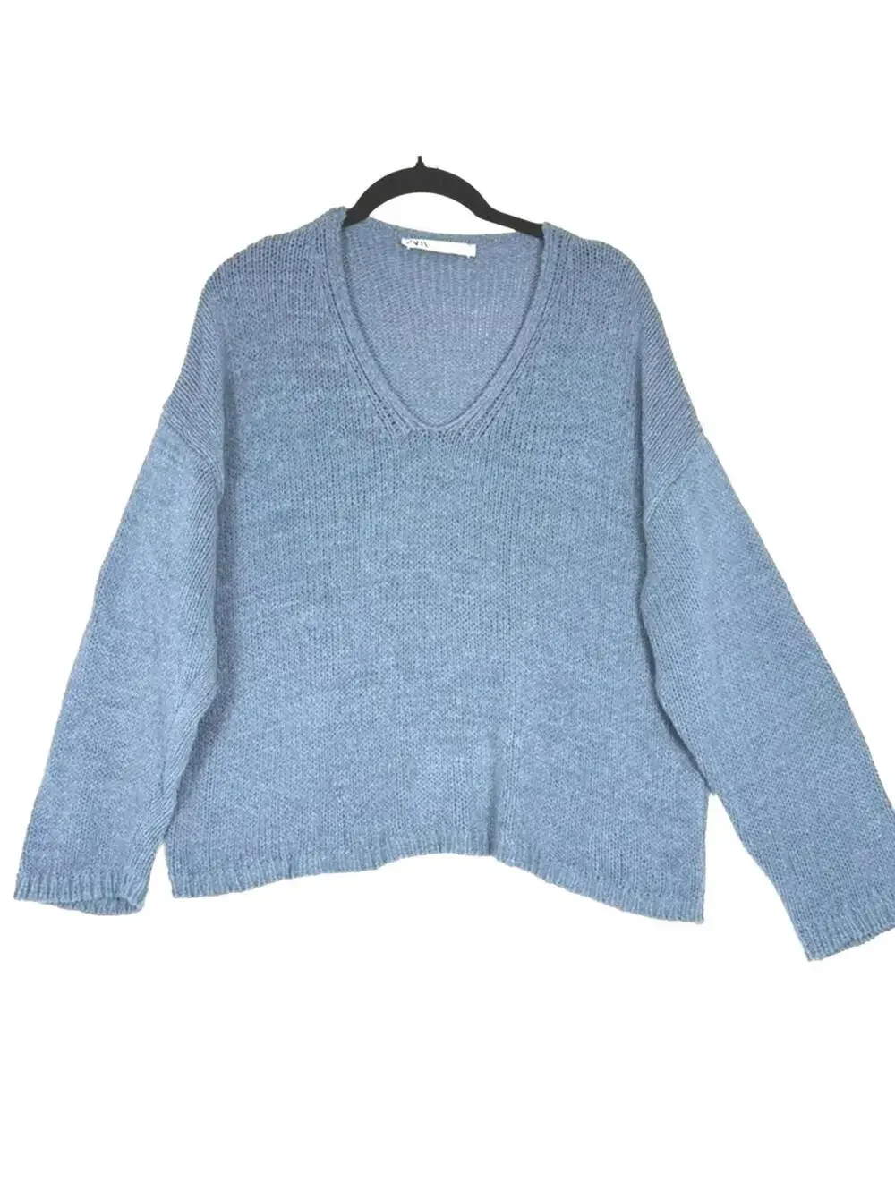 Zara Women's V-Neck Knit Sweater Blue Oversized Soft Pullover Women's Size Small